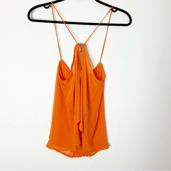 ZARA Cami Blouse Tank Top Chiffon Flowy V-neck Criss cross Bright Orange 00s S - Picture 5 of 13
